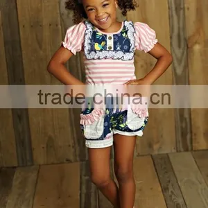 Hot Sale Summer 2pc Children Clothes Flutter Sleeve Knit Cotton Outfit Baby Girl Clothing thumbnail-5