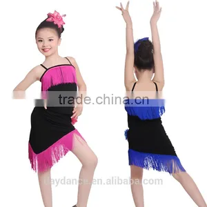 Girls Child Samba Tango Performance Skirt Suit Kids Sexy Camisole Tassel Latin Dance Dress thumbnail-2