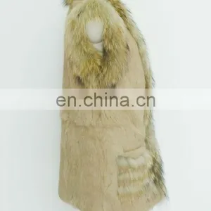 Rabbit Fur Body and Raccoon Fur Trimming Sleeveless Coats for Women thumbnail-2