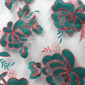 China Manufacture India Flower Mesh Net Embroidered Lace Fabric for Garment thumbnail-2