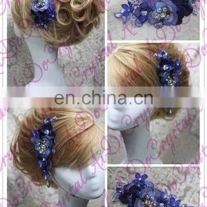 Aidocrystal Deep Blue Luxury Lucency Lace Hair Trim Piece Rhinestone Hair Clip Bridal Fascinators thumbnail-2