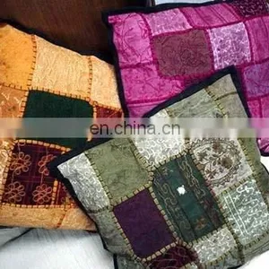 Silk Cushion Cover,Sari Patchwork Cushion Cover thumbnail-3