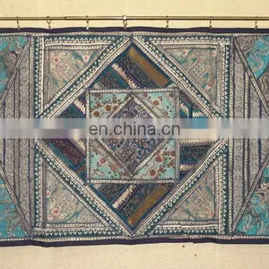 Designer Silk Cotton Old Sari Patchwork Wall Hangings and Tapestries thumbnail-4