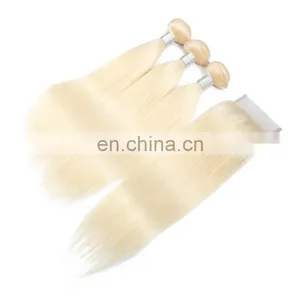 Remy Hair Color 613 Blonde Brazilian Hair Closure and 3 Bundles thumbnail-3