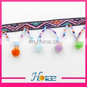 Wholesale Beaded Tassel Fringe Trim Indian Pom Pom Trim for Clothing thumbnail-2