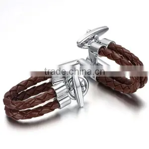 Vintage Cufflinks for Mens Jewelry Shirt Cufflinks, Brown, Leather, Clasp CL-022 thumbnail-1