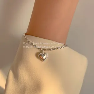 925 Silver Heart Pendant Bracelet thumbnail-1