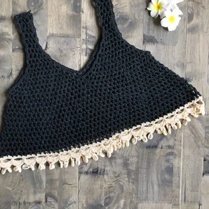 Bikini Top Hand Crochet Knit Women's Sun Protection Blouse thumbnail-4