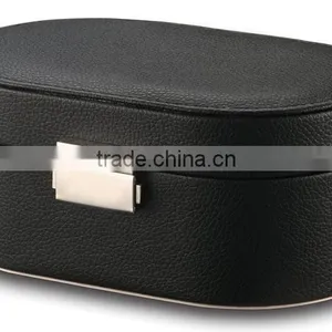 Small Faux Leather Mirror Travel Jewelry Box Organizer Display Storage Case for Rings Earrings Necklace (Black) thumbnail-2