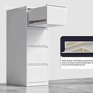 Steel Suspension Filing Cabinet A4/Foolscap for Corporate HR Departments | 4-Drawer Lockable Archival Cupboard | Grey & White thumbnail-2