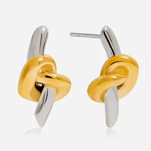 Geometric Gold/Silver Plated Stainless Steel Hoop Earrings for Couples thumbnail-3