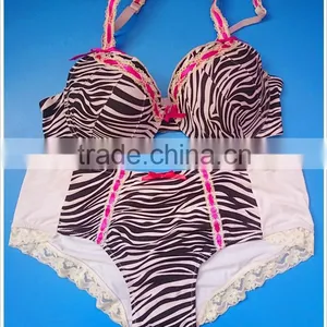 Fashion Plus Size Bra Set, Sexy Zebra Printed Microfiber thumbnail-1