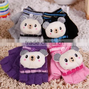 Children Half Finger Lovely Knitted Gloves, Flip Warm Gloves thumbnail-1