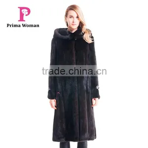 2015 Autumn And Winter Women Medium Length Coat With Mink Fur Hat Overcoat thumbnail-1