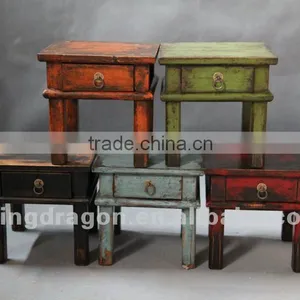 Chinese Antique Furniture Pine Wood Shanxi Red/orange/black/green/blue Colorful One Drawer Stool thumbnail-1
