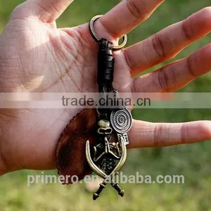 Retro Punk Jewelry Alloy Skull Braided Men Real Leather Skeleton Key Chains thumbnail-6