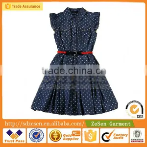 Lapel Ruffle Sleeve Polka Dot Denim Skirt Dress Cotton Wholesale Printed Apparel For Women thumbnail-1