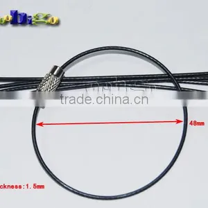 6"Stainless Steel Wire Keychain Cable With Black Rubber Twist Screw Locking Thinkness 1.5mm #FLQ042-B thumbnail-1