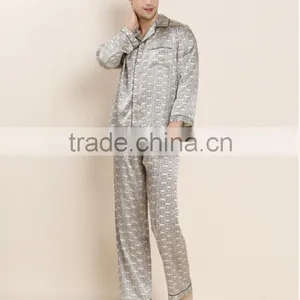 100% Silk Simple Print Pattern Men Silk Night Gown thumbnail-2