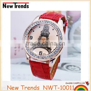 2016 Classical and Fashionable Eiffel Tower Rhinestone Leather Wrist Watch thumbnail-5