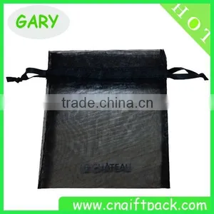 10x12cm Black Printed Logo Organza Gift Bags thumbnail-1