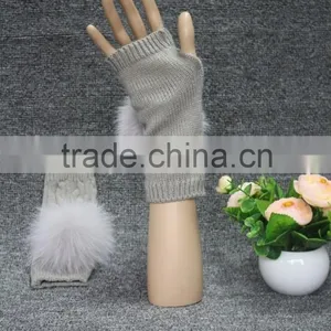 Women Knitted Wool Fingerless Gloves Fox Fur Wool Gloves Driving Wool Gloves thumbnail-3