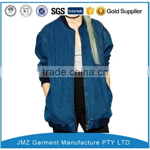 OEM High Quality Denim Oversized Bomber Jacket thumbnail-1