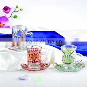 Beautiful Decal Glass Tea Cup Saucer Set thumbnail-1