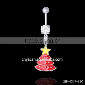 Newest Arrival CZ Paved Surgical Steel Christmas Tree Belly Piercing thumbnail-1