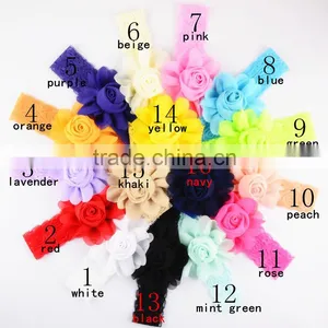 New Hot Sale!! Chiffon Rose Bud Head Band Children's Lace Headbands 16 Color Spot in Stock Now thumbnail-1