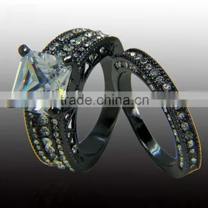 Vintage Lovers Ring Designs Wide Large Zircon Stone Gunblack Plated Wedding Bands thumbnail-2