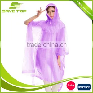 Eco-friendly Material Colorful Emergency Waterproof Disposable PE Poncho With Hood thumbnail-2