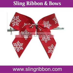 Printed Snowflake Grosgrain Ribbon Bow For Wrapping Christmas Presents PB-041 thumbnail-1