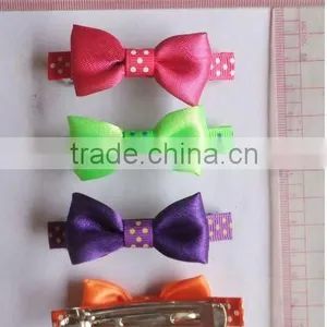 Fashion Polka Dot Ribbon Covered Barrettes With Satin Bow thumbnail-1