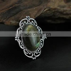925 Sterling Sliver Vintage Style Antiqued Silver Oval Labradorite Brooch Fashion Women Brooch Jewelry 6530012 thumbnail-1