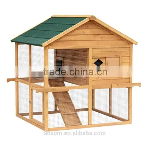 Pawhut Chicken Rabbit Cage Coop Ramp Nesting Box Wood Solid Overhead thumbnail-1