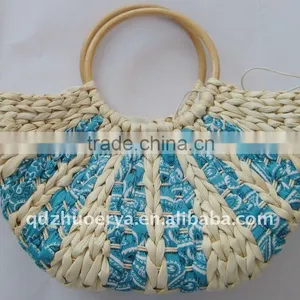 Cotton Print Straw Bag thumbnail-1
