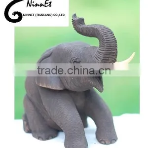 Wood Carved Elephant From Thailand thumbnail-1