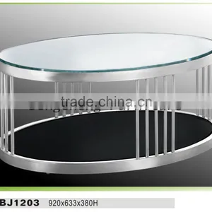 Stainless Steel Glass Table for Living Room BJ1203 Round Coffee Table thumbnail-1
