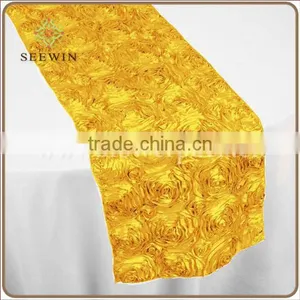 Plain Dyed Pattern and Satin Fabric,100% Polyester Satin Material Satin Rose Embroidery Table Runner thumbnail-1
