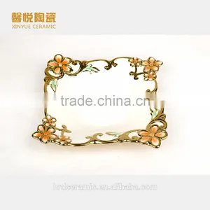 China Factory Wholesale Bulk Cheap Golden Ceramic Electroplated Dish thumbnail-2