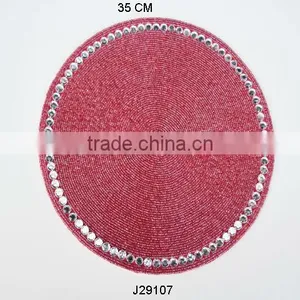Round Red Glass Bead Place Mats With Diamond Style Patterns Available in More Colours and Patterns thumbnail-1