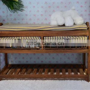 Wood Storage Cabinet Shoe Rack Bench With Drawer for Living Room thumbnail-6