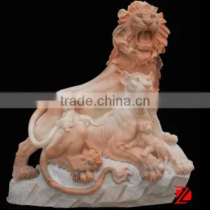 Cloudy Rosa Marble King Lions Statue for Sale thumbnail-1