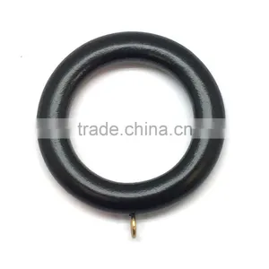 ID45mm/OD70mm Circle Wood Curtain Rod Ring With Screw Eyelet, Black Wood thumbnail-2