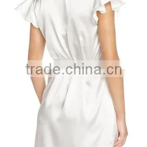 Latex Design Wholesale Satin Robe Shirred Shoulders Double Layer Sweet Style Fashion Ladies Night Sexy Party Dress Wrap Robe thumbnail-3