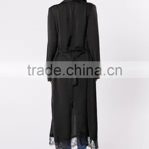 Outwear Casual Cover up Women 100% Polyester Light Weight Mock Pockets Lace Trim Hem Long Sleeve Duster Jacket thumbnail-6