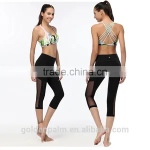 Women Sexy Half Length Mesh Panel Yoga Pants thumbnail-1