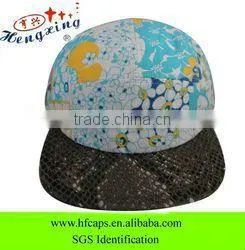 Custom Blank Snakeskin Leather Brim Floral Print Pattern 5 Panel Hat thumbnail-1