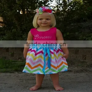 Cute Cheap Baby Cotton Dresses Rainbow Chevron Dress for Girls Children Baby Clothing Chevron Dress thumbnail-1